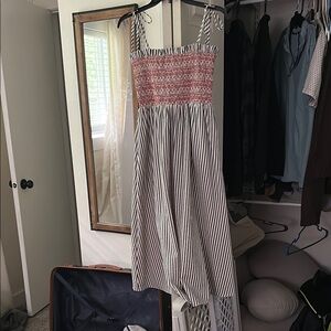 Striped Blue and Red Midi Dress